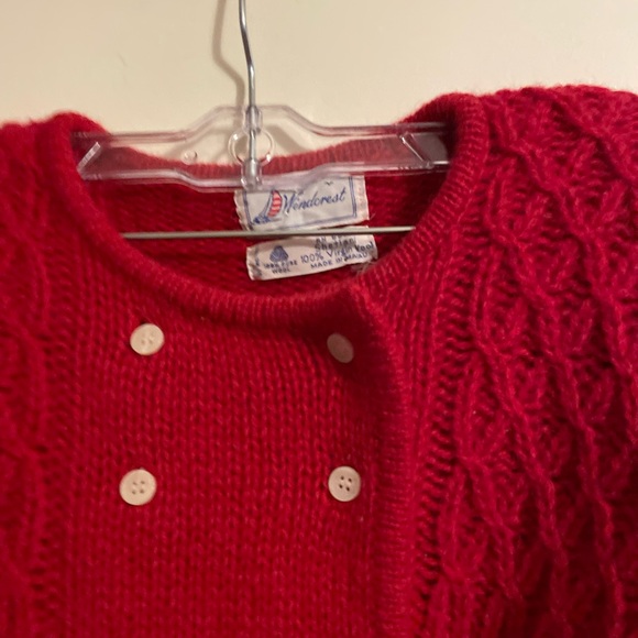 Vintage Windcrest Red 100% Wool Cable Knit Double Breasted Cardigan Size Small - Picture 9 of 16